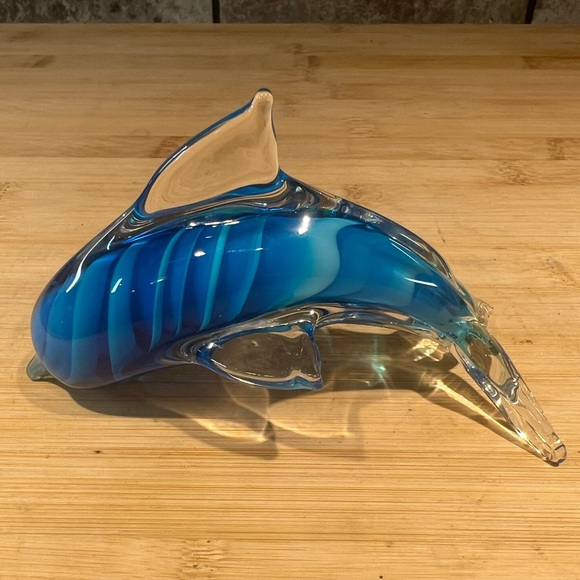 Vintage Glass Dolphin Art Glass Paperweight Blue Swirl Hand Blown Glass 5” - Picture 8 of 9